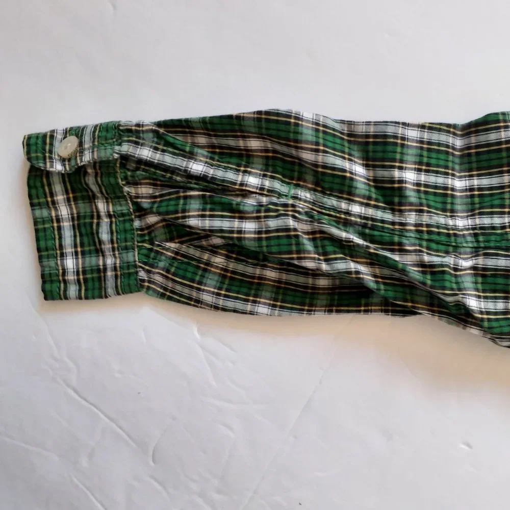 Oshkosh Boys Shirt Button Down Green Navy Plaid Long Sleeve Size 6 Holiday